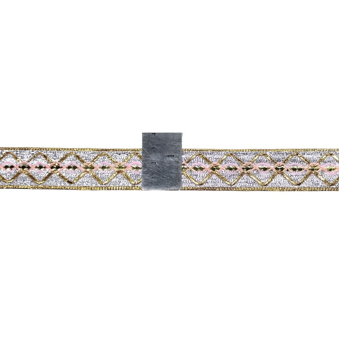 Decorative ribbon with geometric pattern on a white background